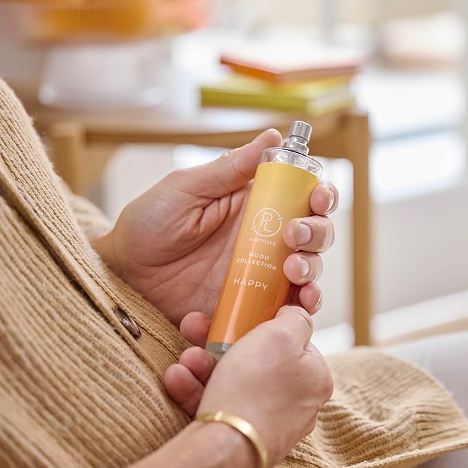 PartyLite Happy Scented Room Spray, 100mL, with Notes of Madagascar Mandarin and Orange Peel, Part of The Mood Collection, Citrus & Floral, Perfect for Gifting