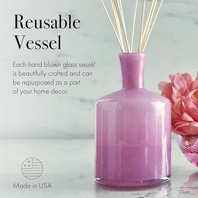 LAFCO New York Signature Reed Diffuser, Duchess Peony - 15 oz - Up to 9 Months Fragrance Life - Reusable, Hand Blown Glass Vessel - Natural Wood Reeds - Made in The USA