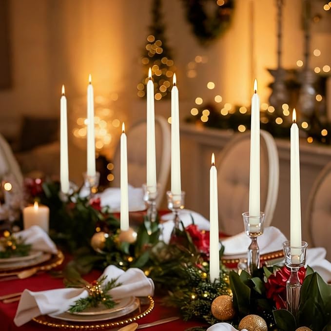 8 Pack Ivory Taper Candles 10 Inch Tall 3/4 Inch Thick Burn 8 Hours