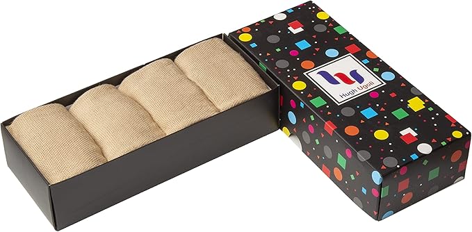 Hugh Ugoli Men's Bamboo Dress Socks for Business & Trouser, Thin & Seamless Crew Socks, 4 Pairs with Gift Box, Shoe Size 8-12