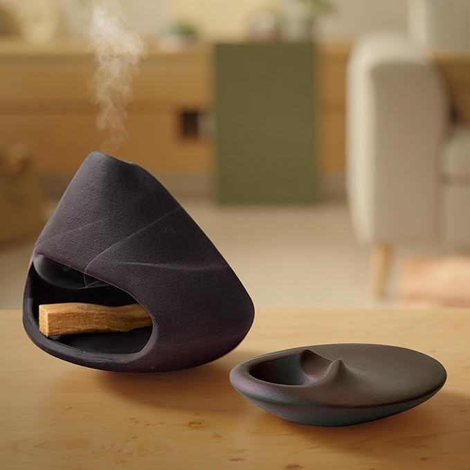 Set of 2 Ceramic Incense Burner Palo Santo Holder for Burning Sage Sticks Burning Bowl for Women Meditation Spiritual (Brownness)