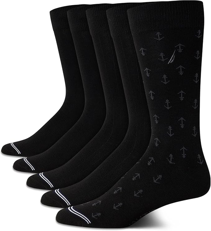 Nautica Mens Dress Socks - 5 Pack Breathable Comfort Stretch Crew-Length Work Socks for Men for Business Formal Wear (6-12.5)