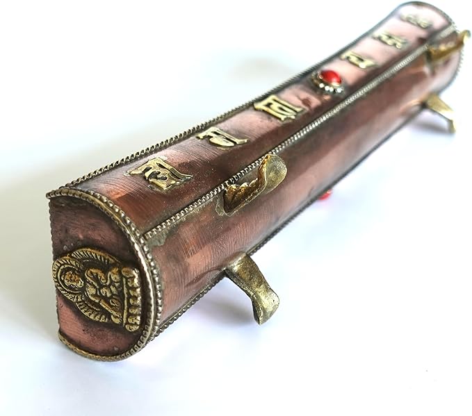 Traditional Handmade Incense Holder for Sticks and Cones | 100% Pure Copper & Brass Incense Burner | Buddhha & Buddhist Text | Stand Holds 6 Sticks & 6 Cones | Effective Ash Catcher