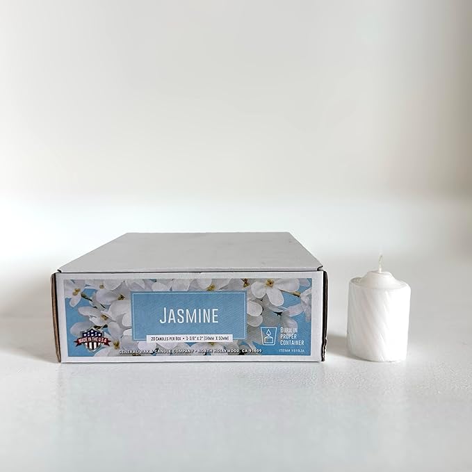 Scented Votive Candles - 15 Hour Burn Time - Candles for All Decorations - for Wedding, Birthday, Holiday & Home Decoration - Made in The USA, Box of 20, White Jasmine