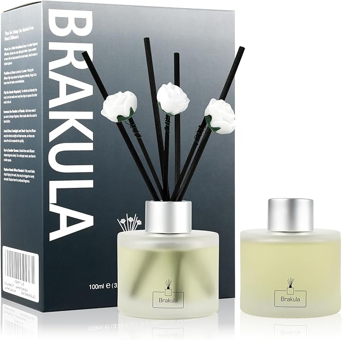 Brakula 2 Pack Reed Diffuser Set, Bamboo White Tea Scented, Home Fragrance with 14 Sticks Bathroom Decor, Reed diffusers for Home 6.76 fl oz (Bamboo White Tea)