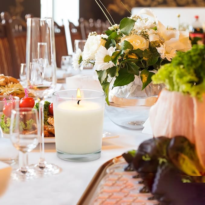 Unscented White Votive Candles in Glass Small Soy Wax 1.8oz Candles for Wedding Party Dinner Table Home, 4 Packs