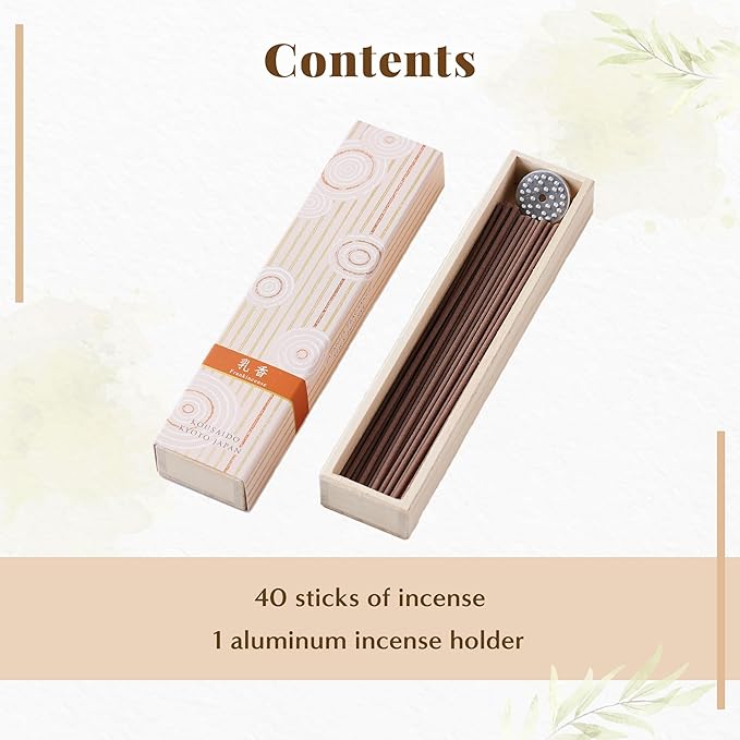 Hasegawa Hyakurakuko Premium Japanese Sandalwood Incense - Long Type, 40 Sticks with Aluminum Holder, 20-30 Min Burn Time, Made in Japan 線香 百楽香 (Frankincense)