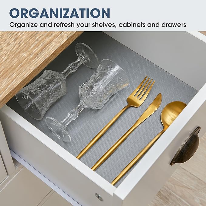 Shelf and Drawer Liner, Kitchen Cabinet Liners Non-Adhesive Thick Non-Slip Waterproof Washable Fragrant Mats Protect Dresser Shelves Cupboard Bathroom Cabinets, Gray, 24 in X 30 FT
