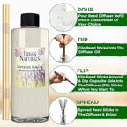Urban Naturals Reed Diffuser Oil Refill Lavender Vanilla with Creamy Vanilla, White Woods 8 oz + Free Reed Sticks, Made in The USA