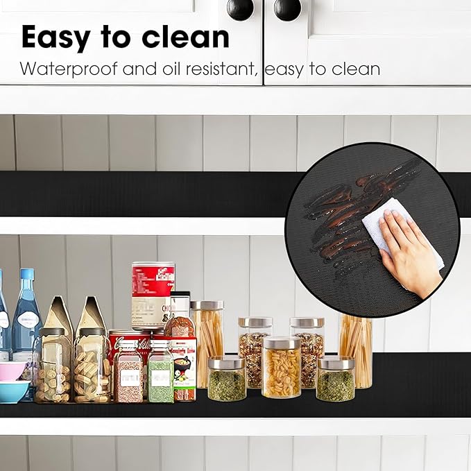 Shelf and Drawer Liner, Kitchen Cabinet Liners Non-Adhesive Thick Non-Slip Waterproof Washable Fragrant Mats Protect Dresser Shelves Cupboard Bathroom Cabinets, Black, 18 in X 30 FT
