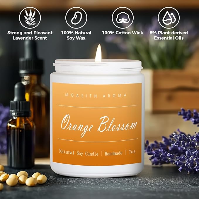MOASITN Orange Blossom Highly Scented Candles for Home| Natural Soy Aromatherapy Candle| Handmade Long Lasting Jar Candle| Candel Gift for Women,Men as Spring, Summer,Relaxing,Housewarming Gifts| 7oz