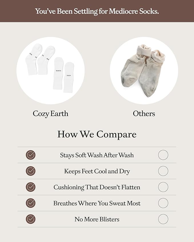 Cozy Earth Essential Calf Socks for Women and Men – Soft Mercerized Cotton Crew Socks 2-Pack Set – Heel & Arch Support