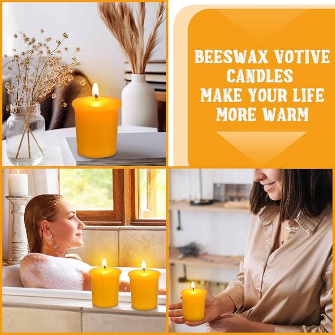 36 Pcs Beeswax Votive Candles Unscented Pure Beeswax Votive Candles Bulk Naturally Colored Bees Wax Candle for Home Room Party Wedding Spa Gift, 15 Hours Burn Time Each