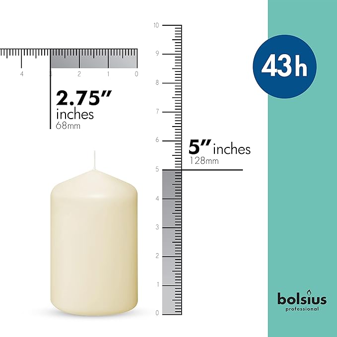 BOLSIUS 12 Ivory Pillar Candles Set - Unscented 43 Hour Long Lasting Candles - 2.7-x 5.1-inch Dripless Clean Burning Smokeless Dinner Candle - Perfect for Weddings Parties and Special Occasions