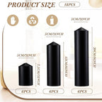MTLEE 18 Pcs Set of 3 Pillar Candles Bulk 2 in x 3, 6, 8 Long Burning Clean Unscented Smokeless Pillar Candles for Wedding Emergency Lanterns Ceremony Party(Black)