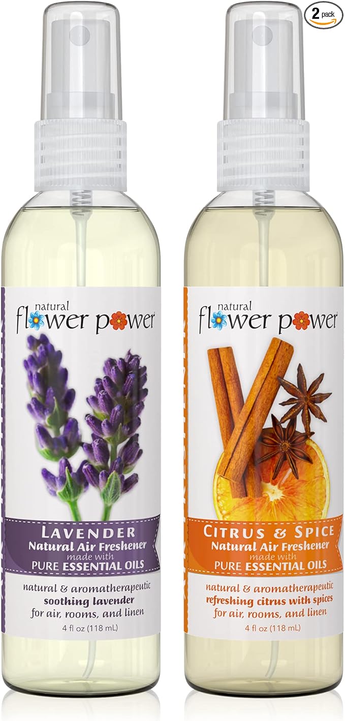 Air Freshener Spray - Odor Eliminator with Essential Oils for the Home, Car & Fabric - Cruelty Free & Vegan - 2 Pack with Lavender and Citrus & Spice - 2 x 4 oz