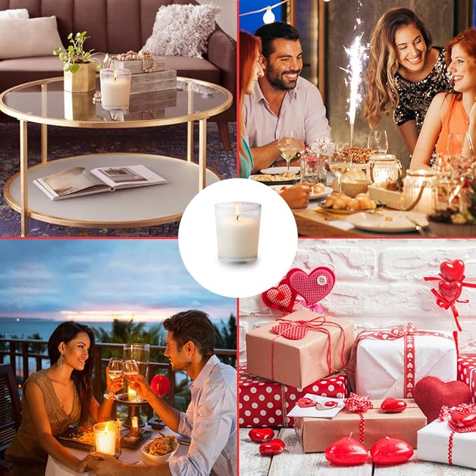 Set of 20 White Votive Candles Clear Glass Filled Unscented Soy Wax Candle for Home Spa Weddings Birthday Holidays Party and DIY