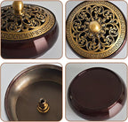 Copper Incense Burner with Stick Holder, Incense Stick Holder Cone Coil Holder with Fireproof Cotton for Madiation Yoga Spa Home Office Decor (Brown)