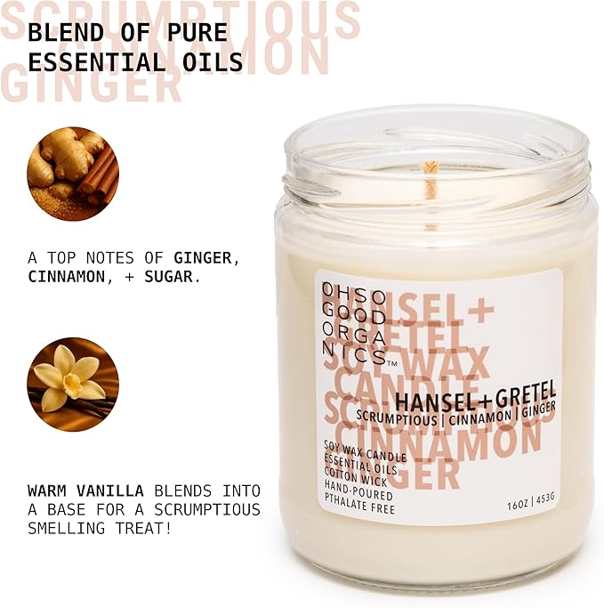 Scented Soy Wax Candle for Home, Cinnamon and Ginger Candle, Essential Oils, Soy Candles Non Toxic, Aromatherapy Candles, 16oz, 60 Hours Burn Time, Hansel and Gretel's House Scent