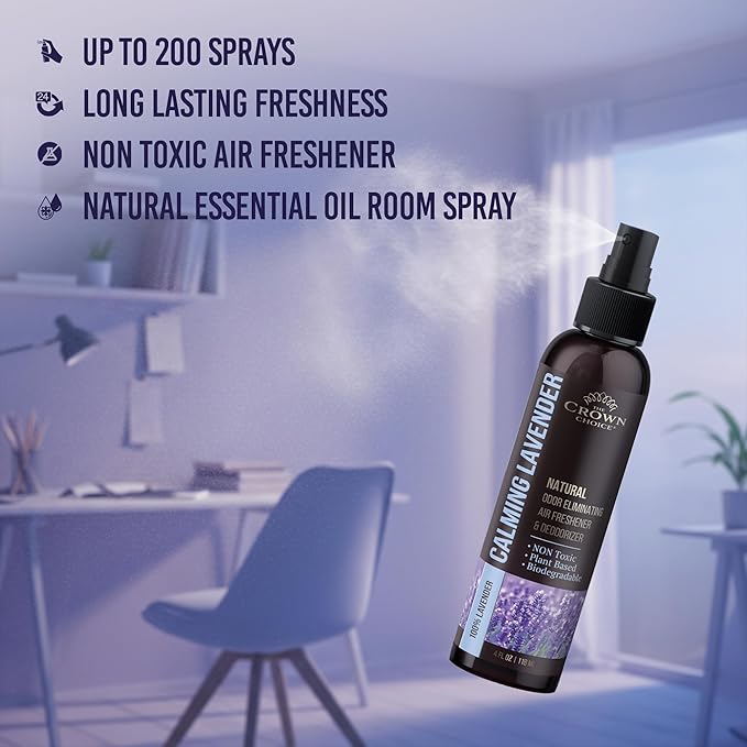 Non-Toxic Odor Eliminator,Natural Lavender Air Freshener Spray for Home,Linen Spray for Bedding, Closet & Couch Deodorizer,Long Lasting Bathroom & Toilet Freshener,Safe for Kids & Pets,2PK,4 Oz each