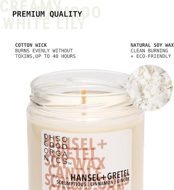 Scented Soy Wax Candle for Home, Cinnamon and Ginger Candle, Essential Oils, Soy Candles Non Toxic, Aromatherapy Candles, 16oz, 60 Hours Burn Time, Hansel and Gretel's House Scent