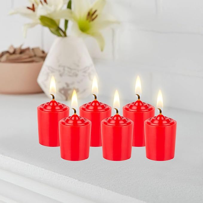 Mega Candles 12 pcs Unscented Red Votive Candles, Hand Poured Wax Candle 15 Hours 1.5 Inch x 2.25 Inch, Home Décor, Wedding Receptions, Centerpieces, Occasions, Events, Festivities, Meditations