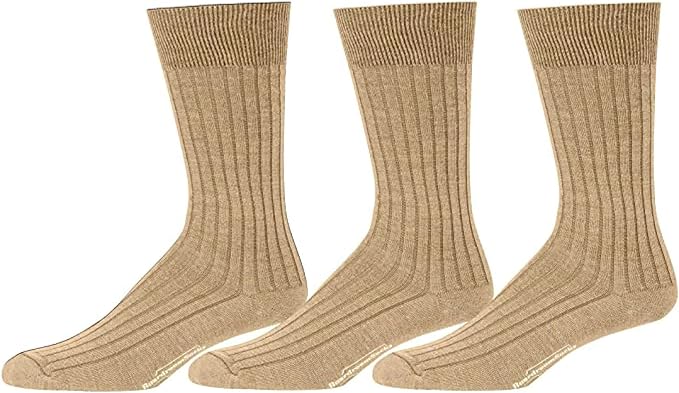 Merino Wool Mid-Calf Dress Socks for Men, Ribbed Dress Socks
