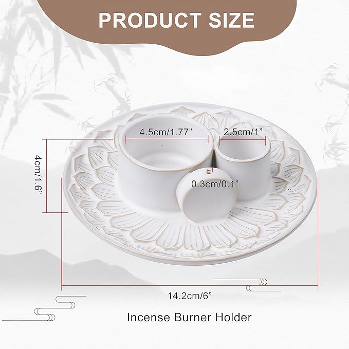 4 in 1 Incense Holder, Ceramic Incense Stick and Palo Santo Holder,Sage Holder for Burning- 5.5" Ceramic Ash Catcher Tray for Meditation and Yoga Room (White)