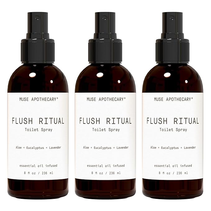 Muse Apothecary Flush Ritual - Aromatic & Refreshing Toilet Spray, Use Before You Go, 8 oz, Infused with Natural Essential Oils - Aloe + Eucalyptus + Lavender, Pack of 3