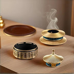 Chinese Temple of Heaven Incense Burner - Heavy 1050g Solid Brass 3-Layer Censer with Lid, Feng Shui Altar Decor for Cones, Sage, Resins, 5x5x5 Inch Natural Brass Meditation Gift