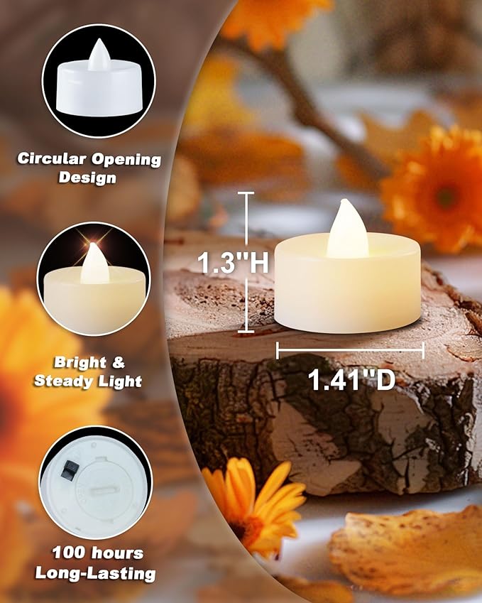 Raycare White Tea Lights Battery Operated, 50 Pack Long Lasting Electric Votive Candles, Realistic Fake Flameless LED Tea Lights for Wedding Party Thanksgiving Christmas Halloween Decorations