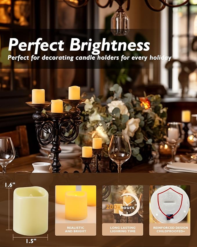 Homemory Flickering Flameless LED Tealight Candles, 12PCS Battery Operated, Realistic Electric for Easter, Wedding, Table