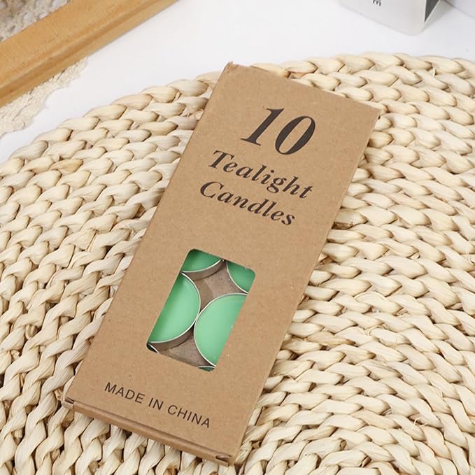 Tea Candles Wedding 10 Pack Party and Home Decoration Votive Parties Tealight Small Wishing Bulk with 1.5-2 Hours Extended Burn Time Mini for Birthday Emergency Family (Green)