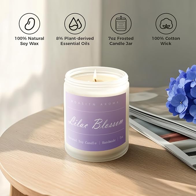 MOASITN Lilac Blossom Spring Soy Candle| Lavender,Lilac,Lemon Scented Candle for Home| Long Burning Aromatherapy Candle| Jar Candel Gift for Women,Men as Birthday,Relaxing,Housewarming Gifts| 7oz
