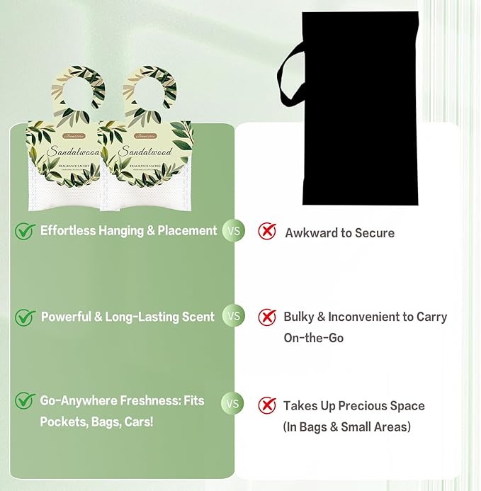 15 Packs Sandalwood Scented Sachets Bag for Drawers and Closets, Air Freshener for Home Fragrance Sachet, Long-Lasting Hanging Closet Deodorizer Smell Goods for House