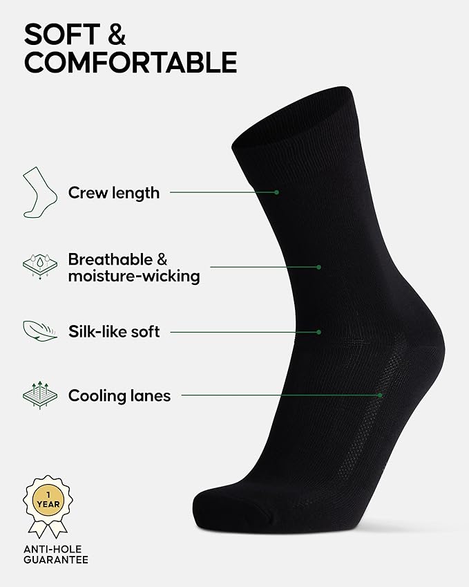 DANISH ENDURANCE Viscose Dress Socks, Premium, Soft, Breathable, Dress Socks for Men & Women, Unisex, 6-Pack
