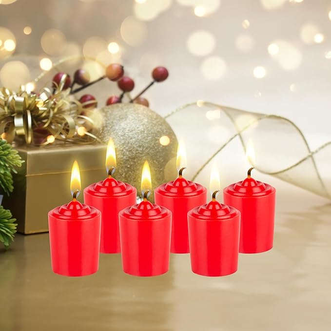 Mega Candles 12 pcs Unscented Red Votive Candles, Hand Poured Wax Candle 15 Hours 1.5 Inch x 2.25 Inch, Home Décor, Wedding Receptions, Centerpieces, Occasions, Events, Festivities, Meditations