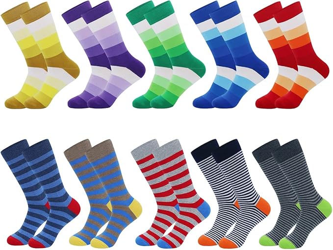 HHX YONLEE Dress Socks 5/6/10 Pairs Crew Argyle Colorful Cotton Novelty Casual Happy Fun