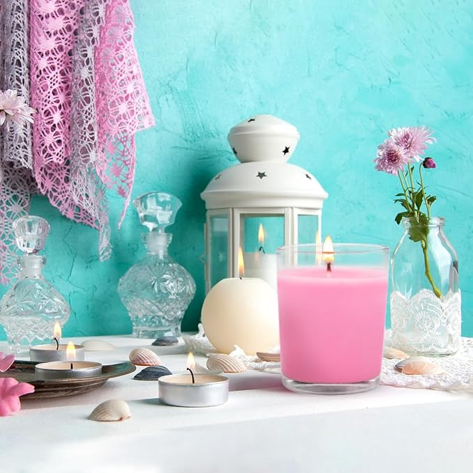 Set of 20 Pink Votive Candles Clear Glass Filled Unscented Soy Wax Candle for Home Spa Weddings Romantic Holiday Party and DIY