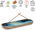 Folkulture Incense Holder for Sticks or Incense Burner | Insence-Stick Holder for Men or Her, Modern Ash Catcher or Insense for Table Décor, Wooden Incense Tray for Sticks, Mango Wood -12 Inches, Blue
