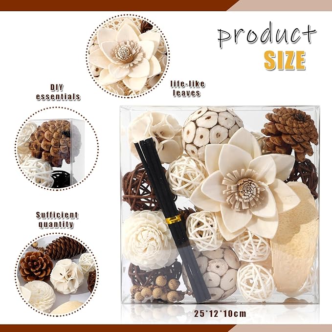 2 Boxes of White Potpourri Bowl Filler Decorative Scented Mixed Dried Flower Vase Filler for Home Decoration (White)