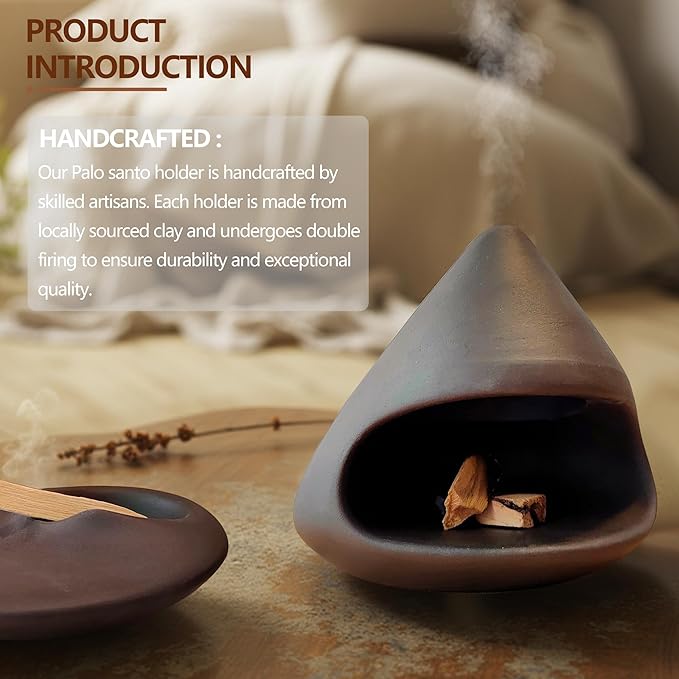 Set of 2 Ceramic Incense Burner Palo Santo Holder for Burning Sage Sticks Burning Bowl for Women Meditation Spiritual (Brownness)