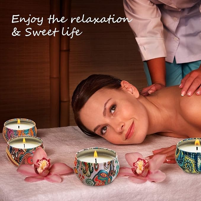 Scented Candles Gift Set, Natural Soy Wax Portable Travel Tin with Strongly Fragrance Essential Oils for Stress Relief and Aromatherapy - 16 Pack