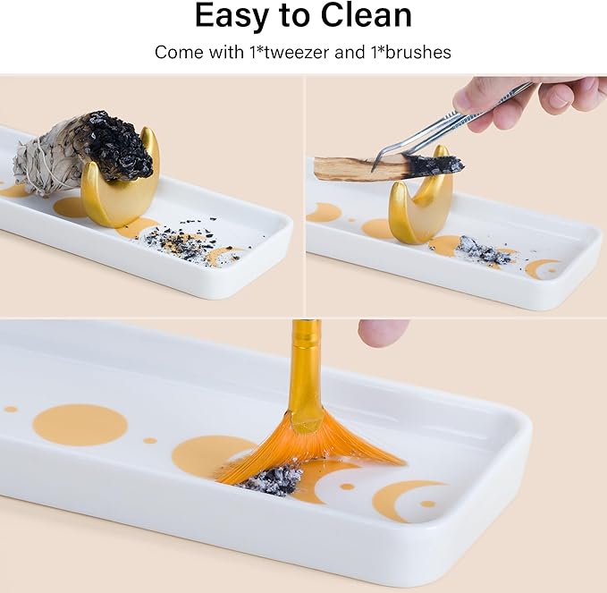 ZenBless Incense Holder Multifunction Incense Burner for Burning Palo Santo,Sage Smudge, Incense Sticks,Handcrafted Ceramic Moon Phase Insence-Stick Holder, Ideal for Spiritual Meditation Yoga Gift