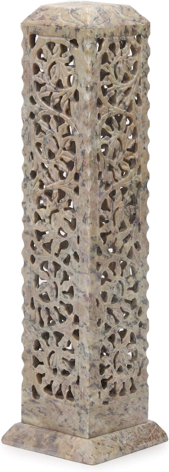 Carry Me Handmade Marble Soapstone Incense Stick Burner | Candle Stick Holder | Tea Light Stand - Perfect Incense Tower for Gifting. Decorative Home and Kitchen Decor (3 x 3 x 11 Inches)