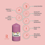 BOLSIUS 8 Pink Pillar Candles - 2.75 x 5 Inches - Premium European Quality - Individually Wrapped - 43 Hours Burn Time - Dripless & Smokeless - Unscented Dinner, Wedding, Party, & Restaurant Candles