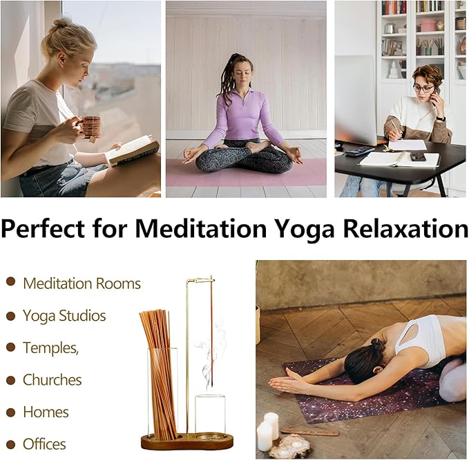 Incense Holder for Sticks with Ash Catcher-2 in 1 Glass Incense Stick & Candle Holder with Storage, Anti-Ash Flying insence-Sticks Burner for Meditation Yoga Spa Home Decor sage (Dark Base)