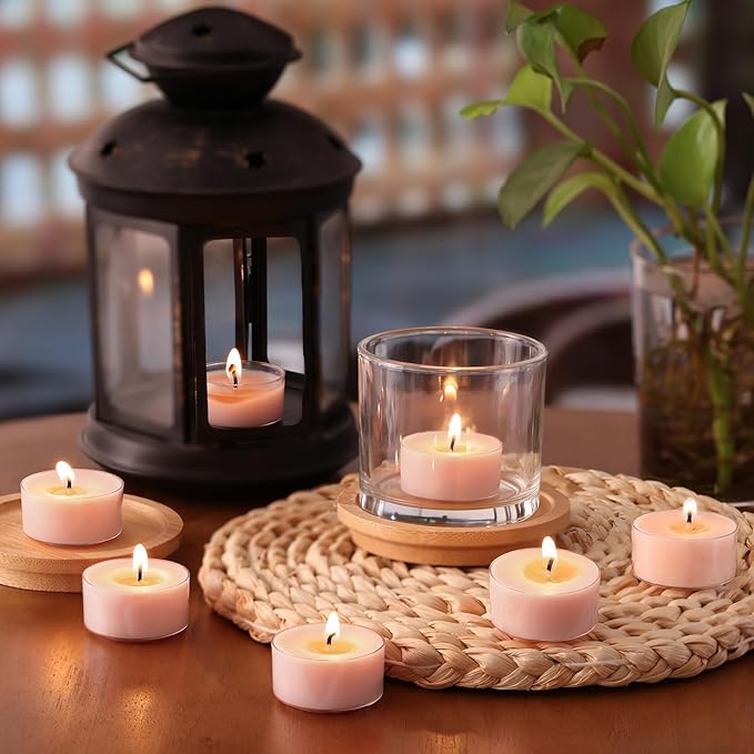 Scented Tea Lights Candles, Sakura Blush, 16 Pack – Soft Pink Scented Tealight Candles– 100% Palm Wax – 6 Hour Burn Time Aromatherapy Tea Light Votive Candle for Spring Decor, Bath, Romance
