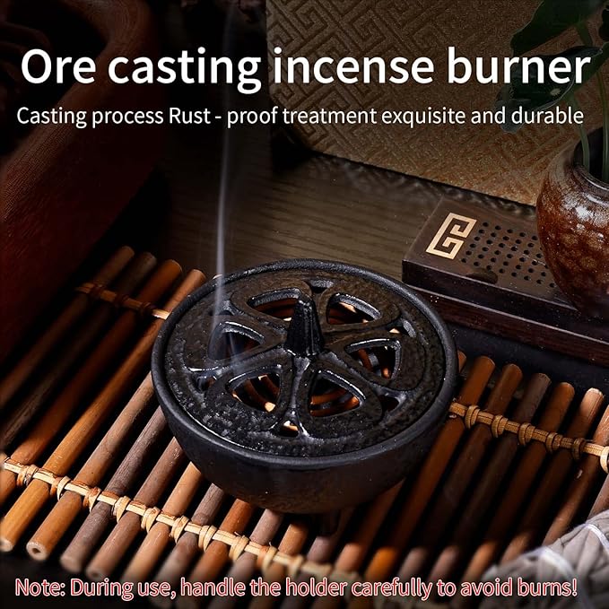 Cast Iron Incense Burner - 4 in 1Incense Holder Burner Set, Three-Legged Incense Ash Catcher with Lid for Rituals, Decoration, Etc