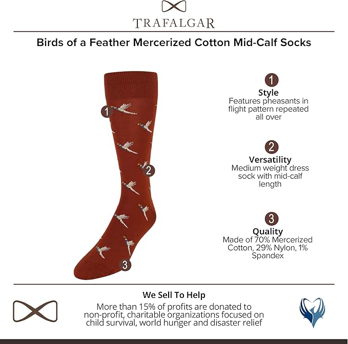 Trafalgar Men's Birds of a Feather Mercerized Cotton Mid-Calf Socks